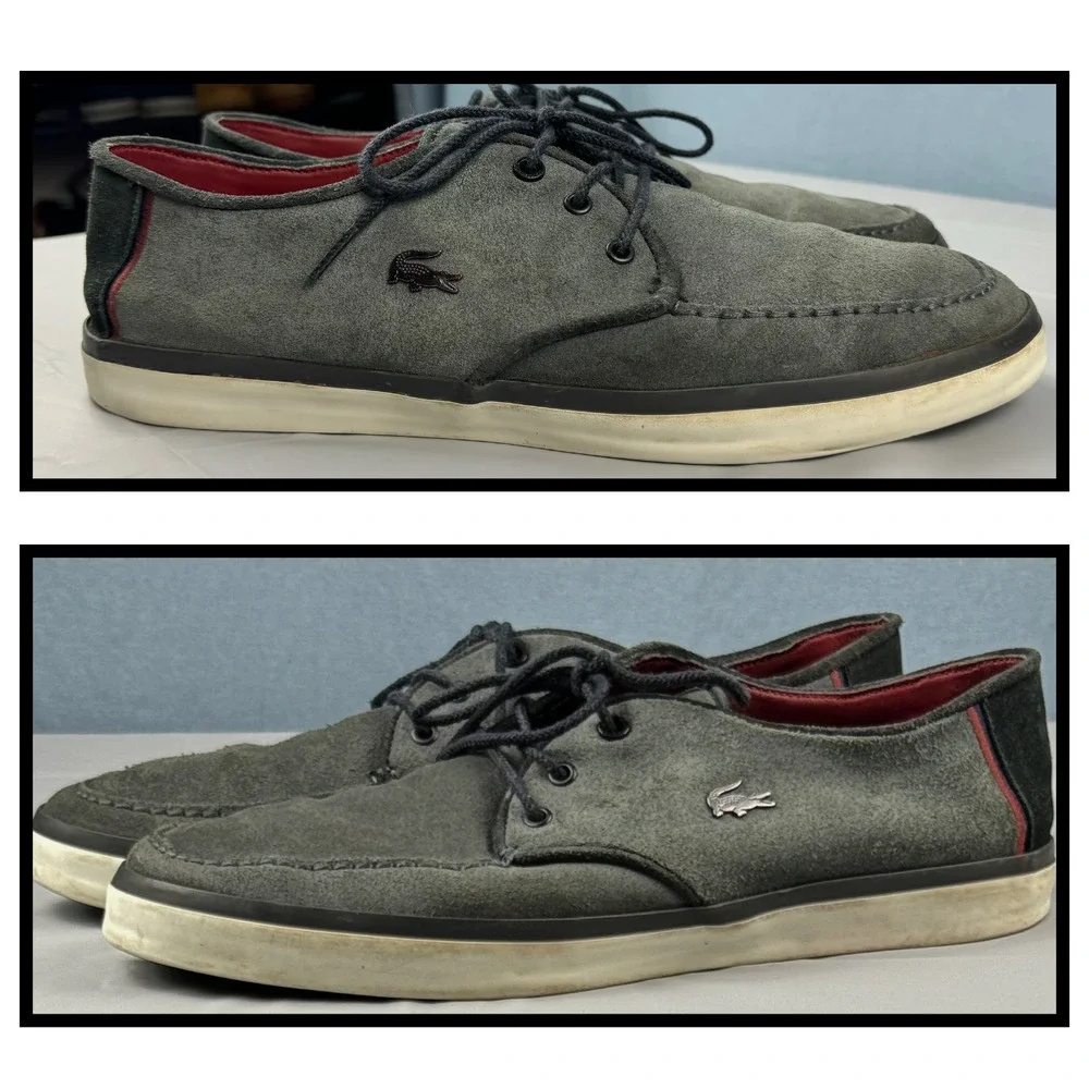 Lacoste Suede Sevrin 4 Grey Black Sneakers Loafers Shoes Metal Alligator Size 13